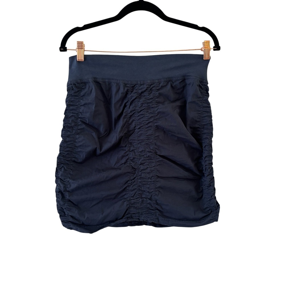 XCVI Wearables Trace Ruched Mini Skirt Womens M Navy Blue Gorpcore Stretch